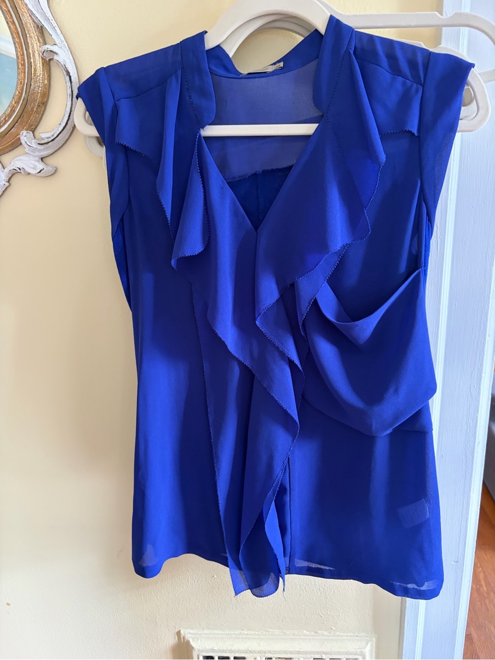 Cremieux Royal Blue Ruffle Sleeve Blouse